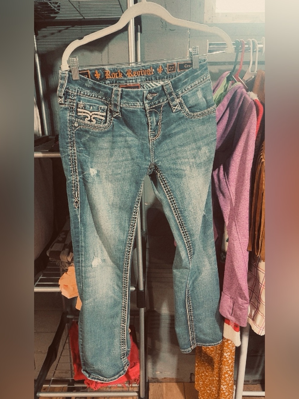 Rock Revival Women's Light Blue Bootcut Jeans with Contrast Stitching